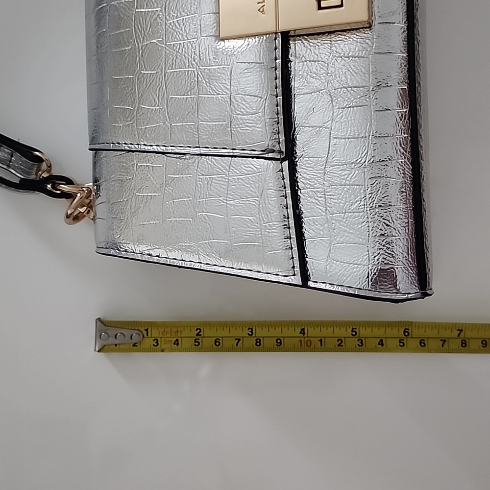 Aldo Rotoua Silver Gold Two Tone Metallic Top Handle Crossbody Mini Handbag - Picture 14 of 14